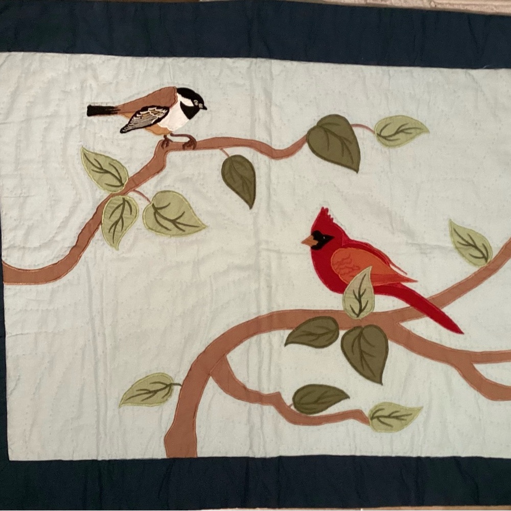 Beautiful embroidered bird pillow sham.